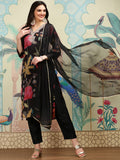 Floral Printed V-Neck Three-Quarter Sleeves Kurta with Trousers & With Dupatta