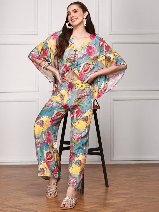 Floral Printed Tie Up Top With Palazzo