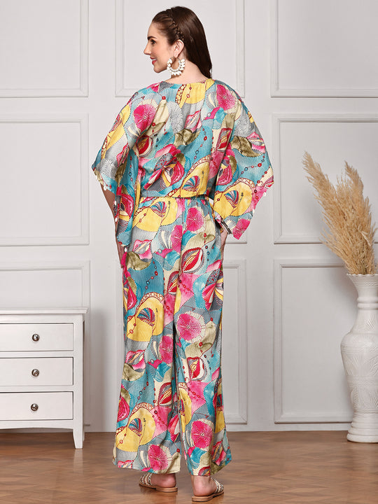 Floral Printed Tie Up Top With Palazzo