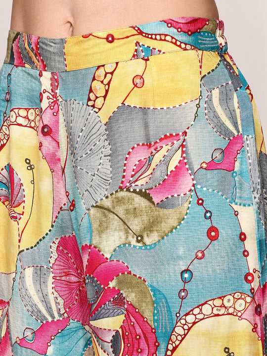 Floral Printed Tie Up Top With Palazzo