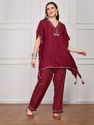 Bandhani Printed Kaftan Top With Trouser