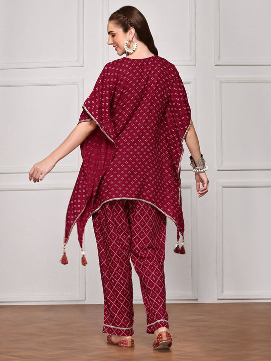 Bandhani Printed Kaftan Top With Trouser