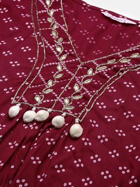 Bandhani Printed Kaftan Top With Trouser