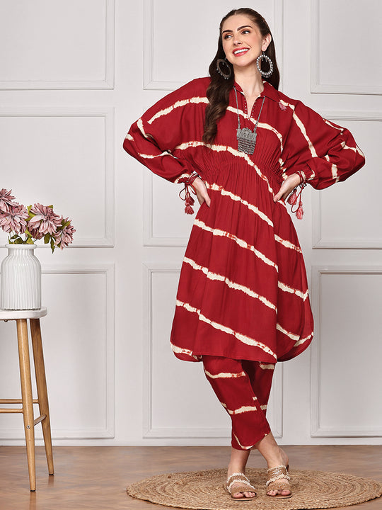 Tie & Dye Dyed Printed V-Neck Tunic Top and Trouser Co-Ords