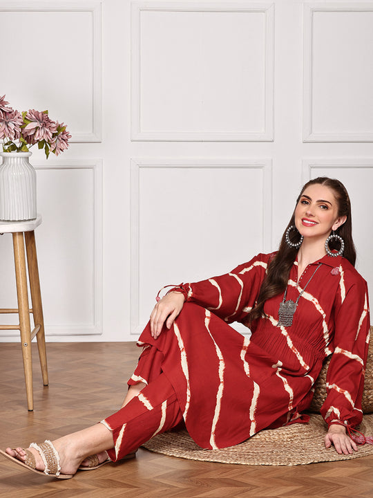 Tie & Dye Dyed Printed V-Neck Tunic Top and Trouser Co-Ords