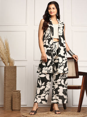 Floral Printed Pure Cotton Top & Trousers With Shrug