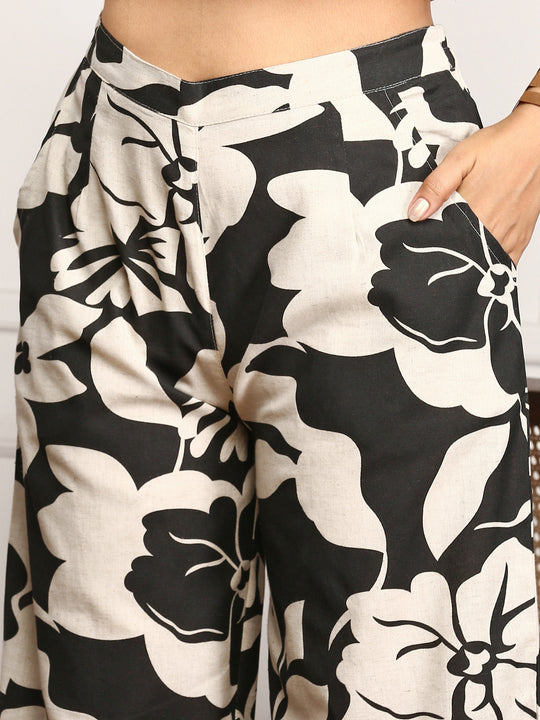 Floral Printed Pure Cotton Top & Trousers With Shrug