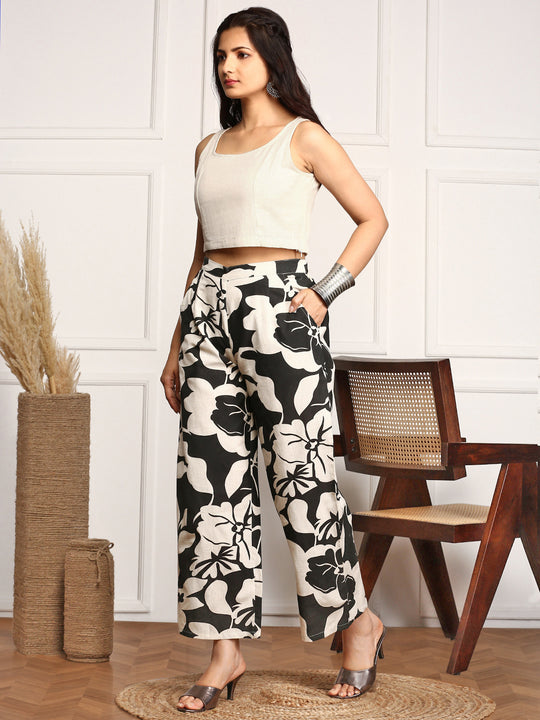 Floral Printed Pure Cotton Top & Trousers With Shrug
