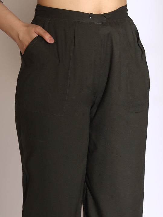 Geometric Quirky Printed A- Line Kurta & Trouser with Embroidered Hem