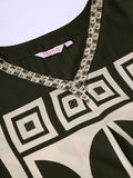 Geometric Quirky Printed A- Line Kurta & Trouser with Embroidered Hem