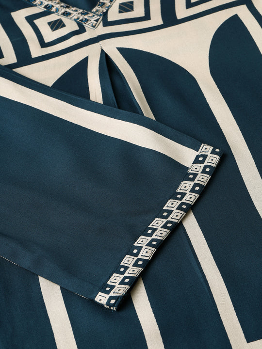 Geometric Quirky Printed A- Line Kurta and Pants with Embroidered Hem