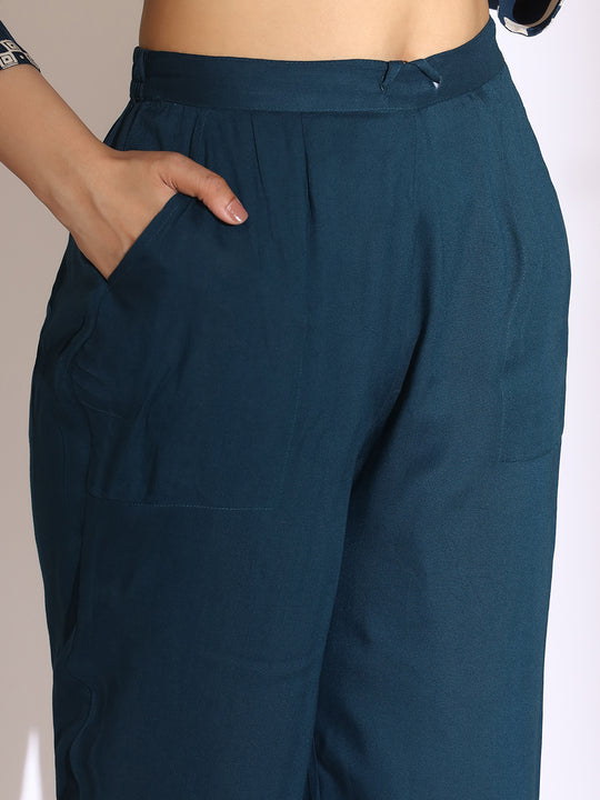 Geometric Quirky Printed A- Line Kurta and Pants with Embroidered Hem