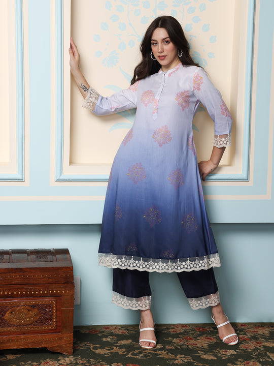 Women Ethnic Motifs Printed Regular Thread Work Kurta with Trousers
