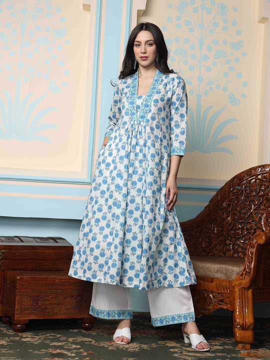 Floral Printed Regular Pure Cotton Kurta with Palazzos