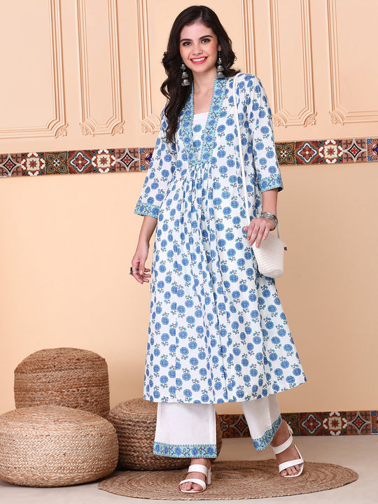 Floral Printed Regular Pure Cotton Kurta with Palazzos