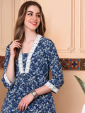 V-Neck Floral Printed Regular Pure Cotton A-Line Kurta with Palazzos