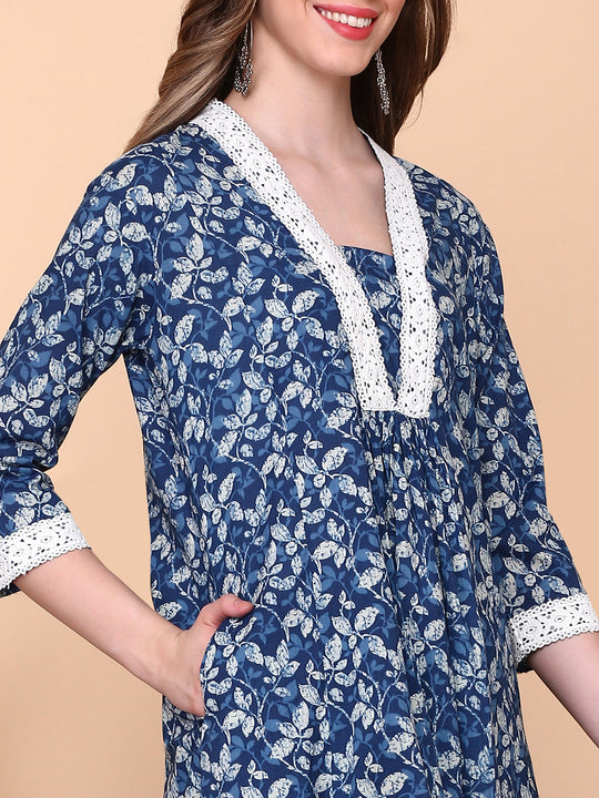 V-Neck Floral Printed Regular Pure Cotton A-Line Kurta with Palazzos