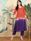 Rust Ombre Dyed V-Neck Pure Cotton Anarkali Kurta With Trousers