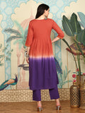 Rust Ombre Dyed V-Neck Pure Cotton Anarkali Kurta With Trousers