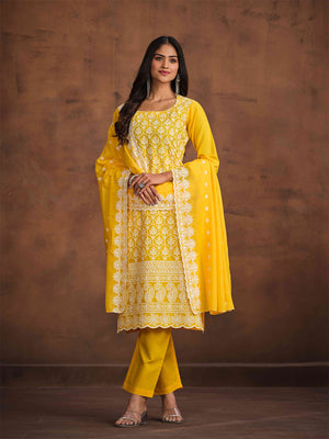 Embroidered Regular Chikankari Pure Cotton Kurta with Trousers & Dupatta