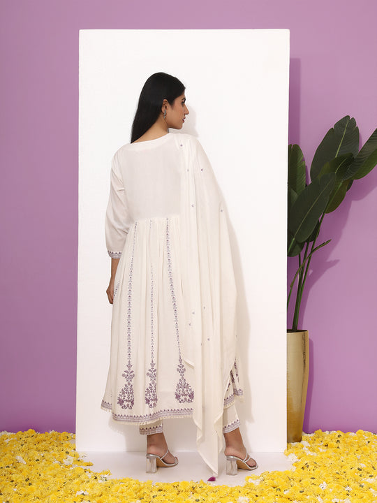 Floral Embroidered Round Neck Three-Quarter Sleeves Pure Cotton Kurta Set