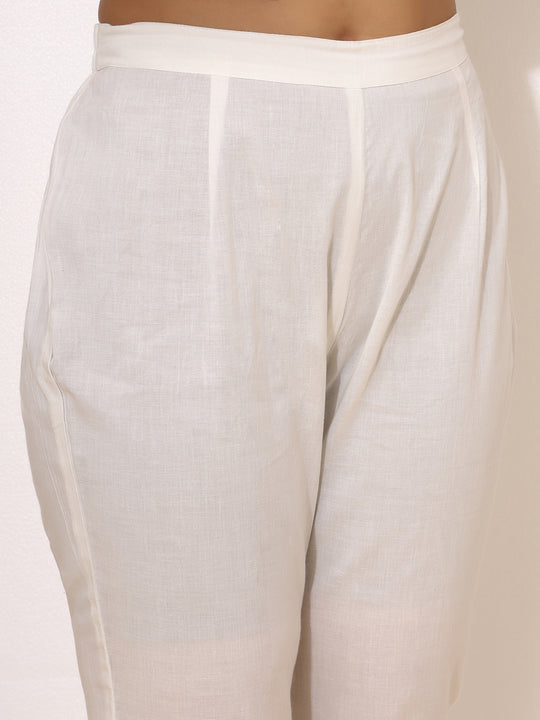 Floral Embroidered Round Neck Three-Quarter Sleeves Pure Cotton Kurta Set