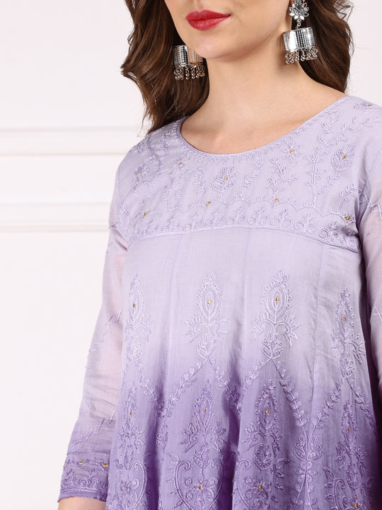 Ombre Embroidered Regular Thread Work Pure Cotton Kurta with Trousers & Dupatta