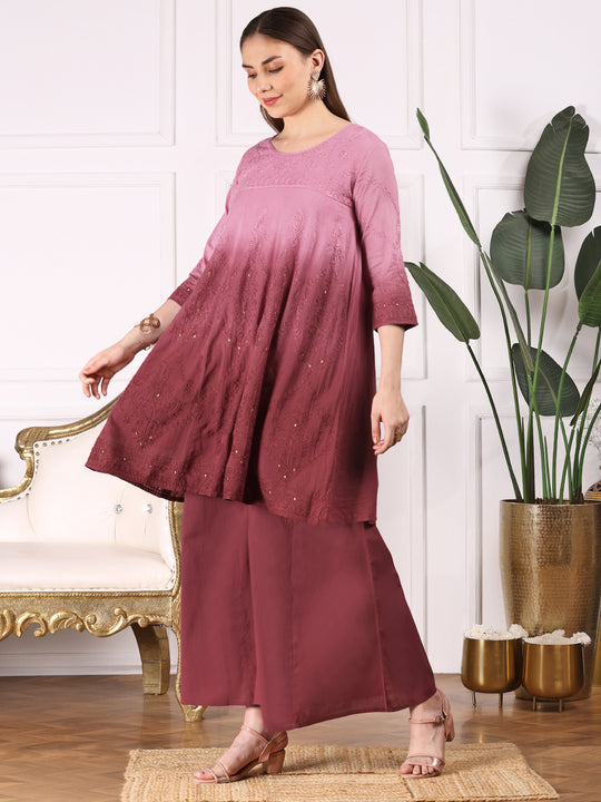 Ombre Embroidered Regular Thread Work Pure Cotton Kurta with Trousers & Dupatta