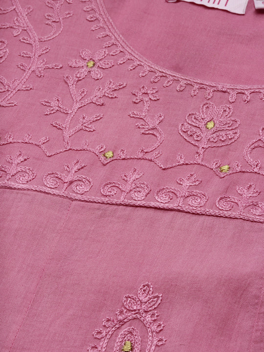 Ombre Embroidered Regular Thread Work Pure Cotton Kurta with Trousers & Dupatta