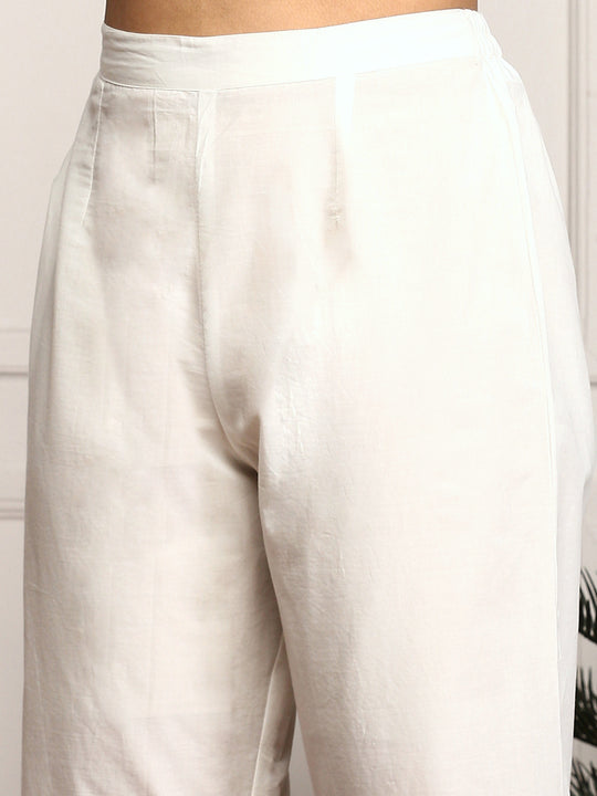 Floral Threadwork Embellished Cotton Kurta with Pants and Dupatta