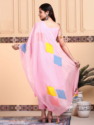 Floral Embroidered Mirror Work Pure Cotton Straight Kurta with Trousers & Dupatta