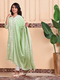 Thread Work Straight Pure Cotton Kurta With Trouser and Scalloped Schiffli Dupatta