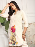 Quirky Mandarin Collar Three-Quarter Sleeves Cotton Straight Kurta & Dhoti Pants