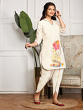 Quirky Mandarin Collar Three-Quarter Sleeves Cotton Straight Kurta & Dhoti Pants