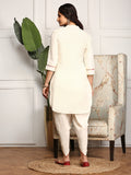 Quirky Mandarin Collar Three-Quarter Sleeves Cotton Straight Kurta & Dhoti Pants