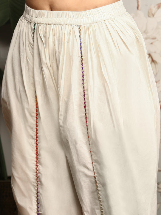 Quirky Mandarin Collar Three-Quarter Sleeves Cotton Straight Kurta & Dhoti Pants