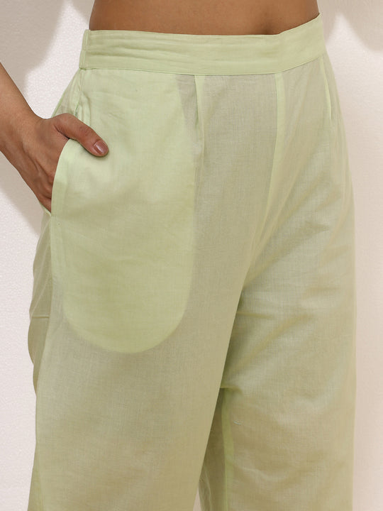 Floral Embroidered V-Neck Three-Quarter Sleeves Sequinned Pure Cotton Kurta Set