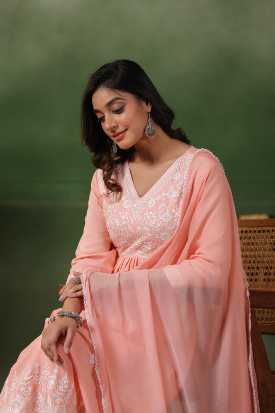 Ethnic Motifs Embroidered Pleated Kurta with Trousers & Dupatt