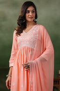 Ethnic Motifs Embroidered Pleated Kurta with Trousers & Dupatt