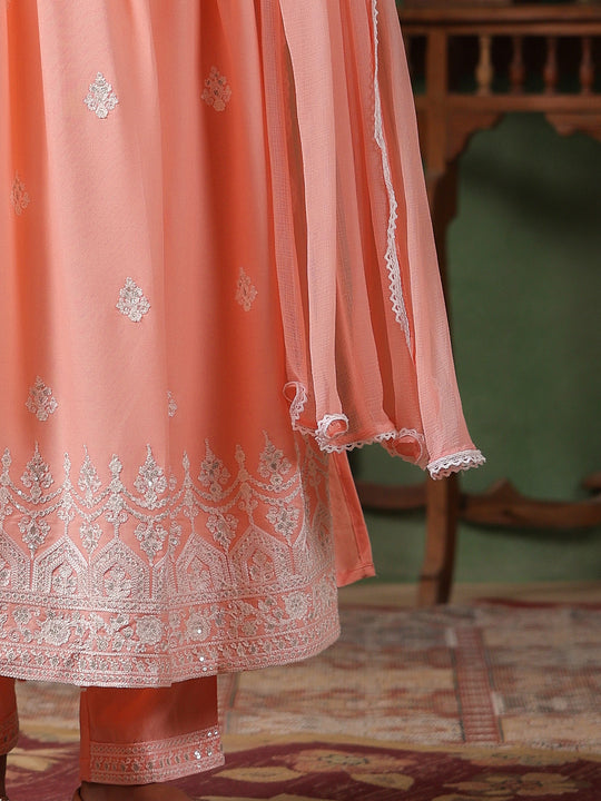 Ethnic Motifs Embroidered Pleated Kurta with Trousers & Dupatt