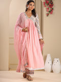 Floral Yoke Design Pleated Empire Kurta with Trousers & Dupatta