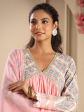 Floral Yoke Design Pleated Empire Kurta with Trousers & Dupatta