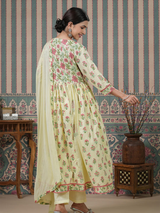 Ethnic Motifs Embroidered Empire Mirror Work Anarkali Kurta With Trousers & Dupatta