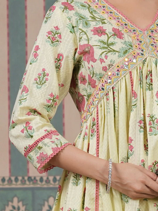 Ethnic Motifs Embroidered Empire Mirror Work Anarkali Kurta With Trousers & Dupatta