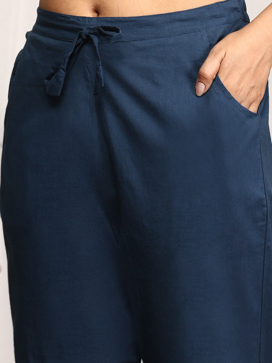 Ajrakh Print Inspired Tie-up Kurta With Trouser & Dupatta