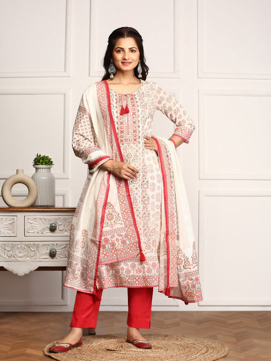 Embellished Ethnic Motifs Printed Tie Up Kurta with Pants And Printed Dupatt