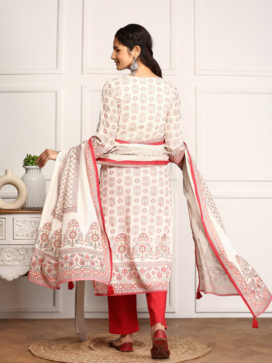 Embellished Ethnic Motifs Printed Tie Up Kurta with Pants And Printed Dupatt