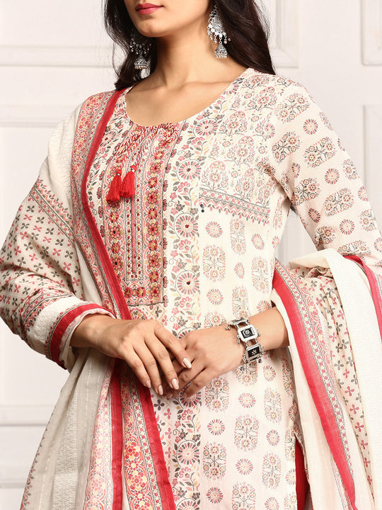 Embellished Ethnic Motifs Printed Tie Up Kurta with Pants And Printed Dupatt