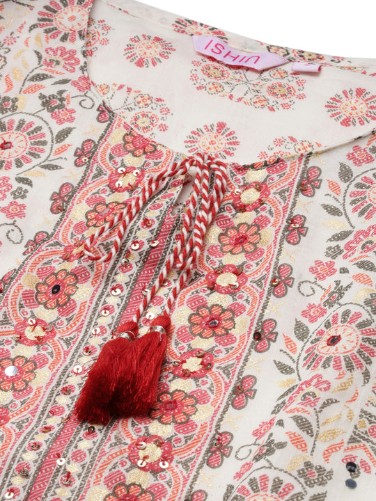 Embellished Ethnic Motifs Printed Tie Up Kurta with Pants And Printed Dupatt