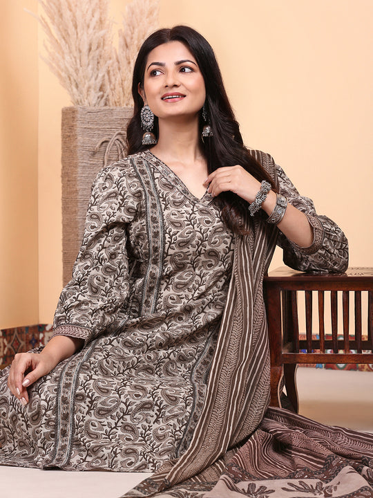 Kalamkari Printed Kurta with Trouser & Dupatta